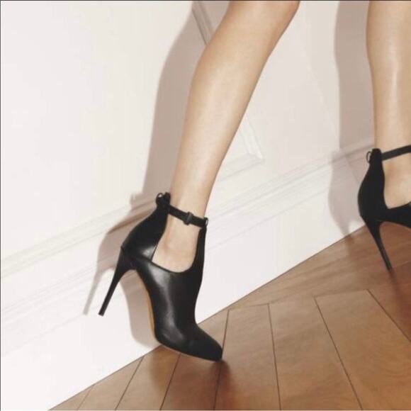 VINCE Sonia Black Leather Cut Out Ankle Strap Booties Stiletto Ankle Boots - Picture 2 of 12